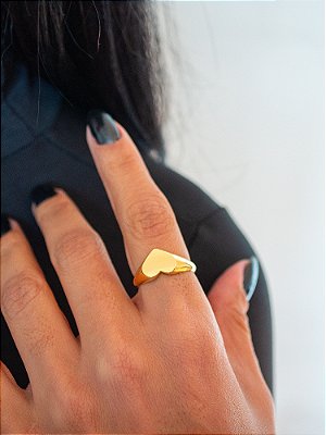 Anel coração liso - ajustável - banhado a ouro 18k