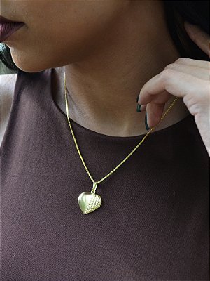 Colar coração dupla textura - banhado a ouro 18k
