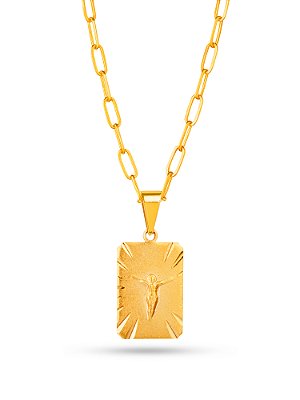 Corrente Jesus Cristo em destaque - elo longo - banhada a ouro 18k