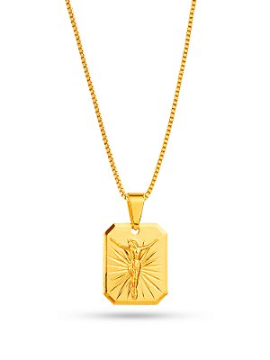 Corrente Jesus iluminado - veneziana - banhado a ouro 18k