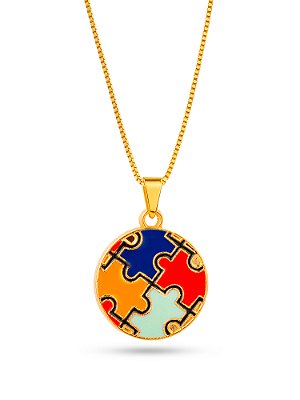 Corrente quebra cabeça autismo - banhado a ouro 18k