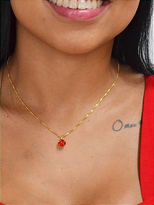 Colar vermelho ponto de luz - banhado a ouro 18k