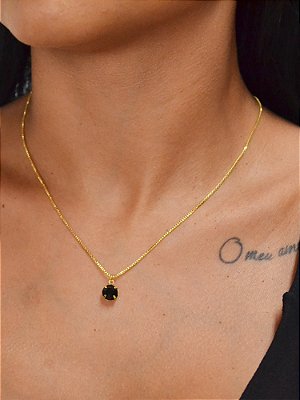 Colar preto ponto de luz - banhado a ouro 18k