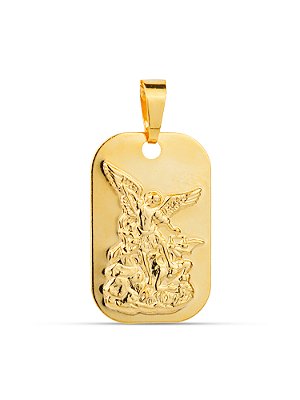Pingente placa São Miguel Arcanjo - banhado a ouro 18k