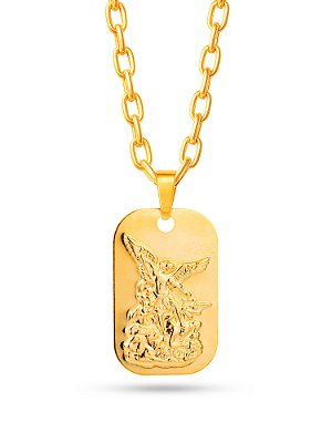 Corrente São Miguel Arcanjo - cadeado - banhado a ouro 18k