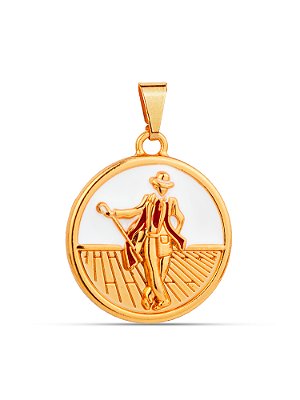 Pingente medalha Zé Pelintra branco - banhado a ouro 18k