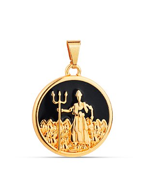 Pingente medalha Exu preto - banhado a ouro 18k