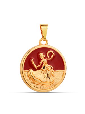 Pingente medalha Iansã vermelho - banhado a ouro 18k