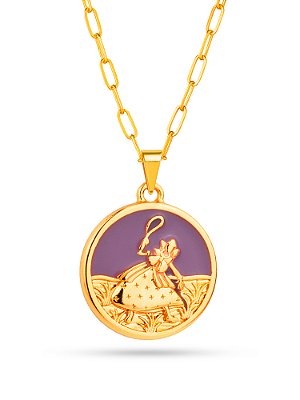 Corrente Nanã roxa - elo longo - banhado a ouro 18k