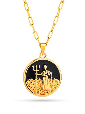 Corrente Exú preta - elo longo - banhado a ouro 18k