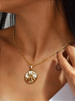 Corrente Oxalá branco - elo longo - banhado a ouro 18k