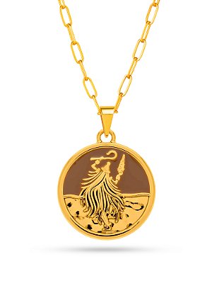 Corrente Omolú marrom - elo longo - banhado a ouro 18k