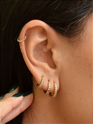 Trio de Brincos Argola Cravejada