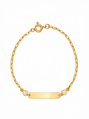 Pulseira personalizada com plaquinha e coração (infantil) - banhada a ouro 18k