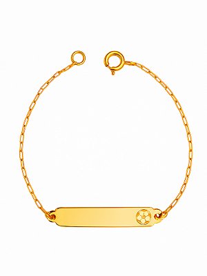 Pulseira personalizada com plaquinha bola (infantil) - banhada a ouro 18k