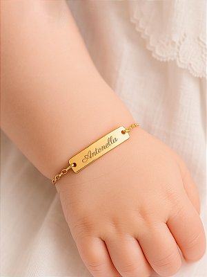 Pulseira personalizada com plaquinha (infantil) - banhada a ouro 18k