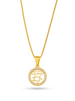 Corrente medalha menina cravejado - banhado a ouro 18k