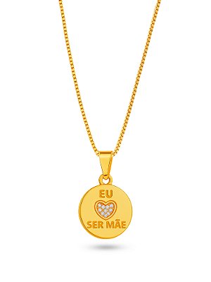 Corrente "Eu amo ser mãe" - banhado a ouro 18k