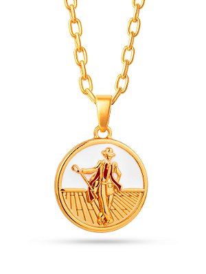 Corrente Zé Pelintra branco - cadeado - banhado a ouro 18k