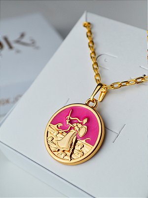 Corrente Obá pink - cadeado - banhado a ouro 18k