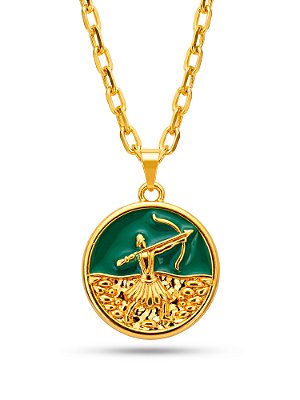 Corrente Oxossi verde - cadeado - banhado a ouro 18k