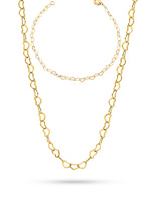 Conjunto corações - corrente e pulseira - banhado a ouro 18k
