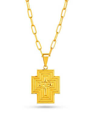 Corrente Cruz quadrada fé - elos longos - banhado a ouro 18k