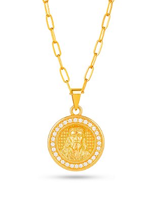 Corrente Jesus Cristo medalha cravejada - elos longos - banhado a ouro 18k