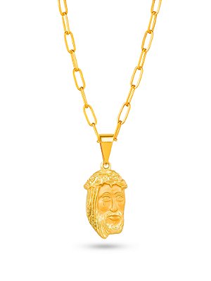 Corrente face de Cristo - elos longos - banhado a ouro 18k