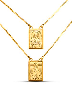 Escapulário Jesus Nossa Senhora - veneziana - banhado a ouro 18k