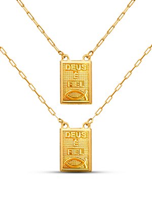 Escapulário Deus é fiel - elos longos - banhado a ouro 18k