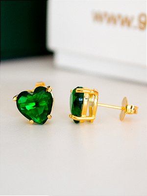 Brinco Coração Pedra Verde 1,0 x 1,0 cm