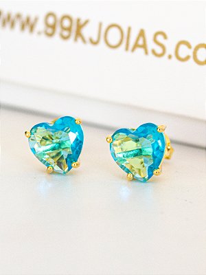 Brinco Coração Pedra Azul 1,0 x 1,0 cm