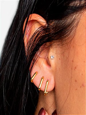 Trio de brincos argolas retangulares lisas - banhado a ouro 18k