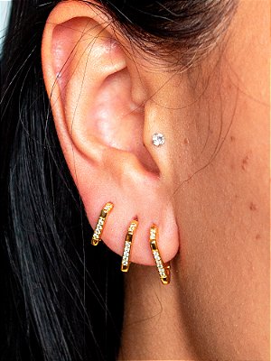Trio de brincos argolas triangulares - banhado a ouro 18k