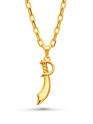 Corrente Espada de Iansã G - cadeado - banhado a ouro 18k