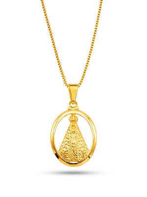 Corrente Nossa Senhora medalha oval - banhado a ouro 18k
