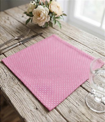 Guardanapos Rosa Poá de Tecido Algodão Kit com 6 Unidades