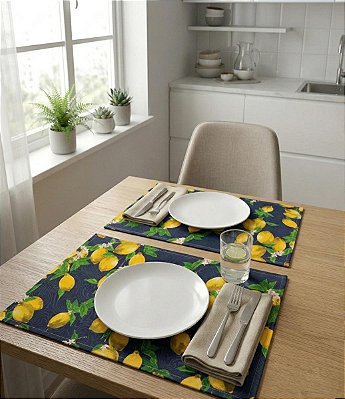 Jogo Americano Azul 8 Peças Limões