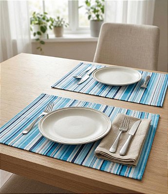 Jogo Americano Impermeável 8 Peças Azul Listrado