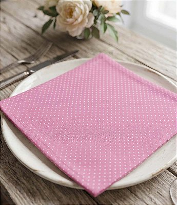 Kit com 20 Guardanapos Rosa Poá de Tecido Algodão
