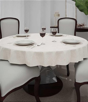 Toalha de Mesa Redonda 8 Lugares Off White Jacquard