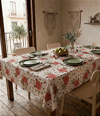Toalha de Mesa Branca Quadrada 6 Lugares Florzinhas