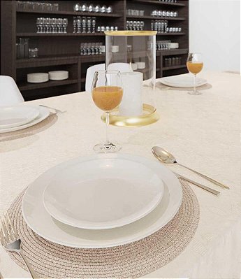 Toalha de Mesa Jacquard Off White 8 Lugares Quadrada