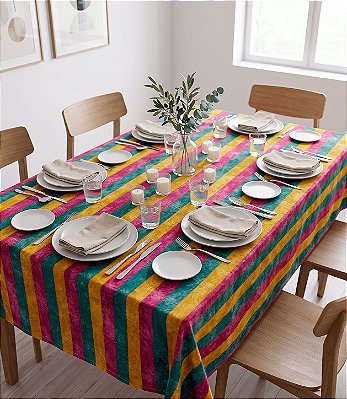 Toalha de Mesa Listrada Colorida 4 Lugares Quadrada Colores