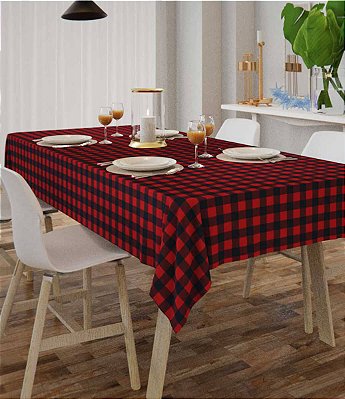 Toalha De Mesa Retangular Xadrez Vermelho Babado 160m, Blauss Maison