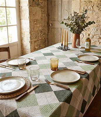 Toalha de Mesa Xadrez Verde Quadrada Sob Medida Piquet