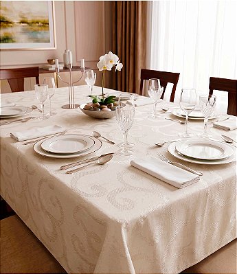 Toalha de Mesa Jacquard Off White Retangular Sob Medida