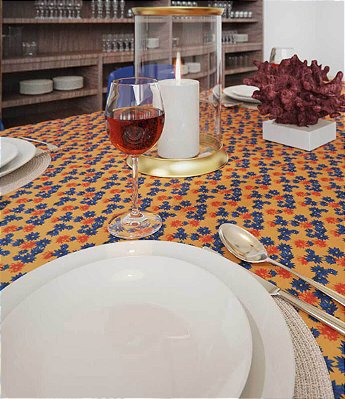 Toalha de Mesa Floral Retangular 8 Lugares Amarela Divina