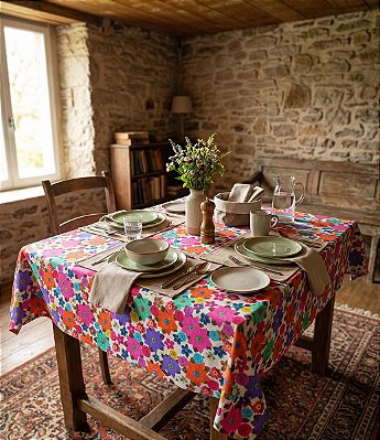 Toalha de Mesa Retangular 8 Lugares Branca Mil Flores